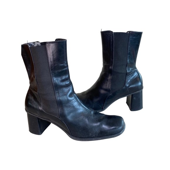 Franco Sarto Shoes - Vintage Y2K Franco Sarto Leather Chunky Heel Boots Women's 10 Black